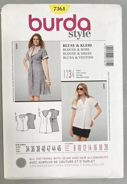 Burda Style 7361 Womens Lightweight Fabric Blouse & Lapel Dress Sz 8-20 UNCUT
